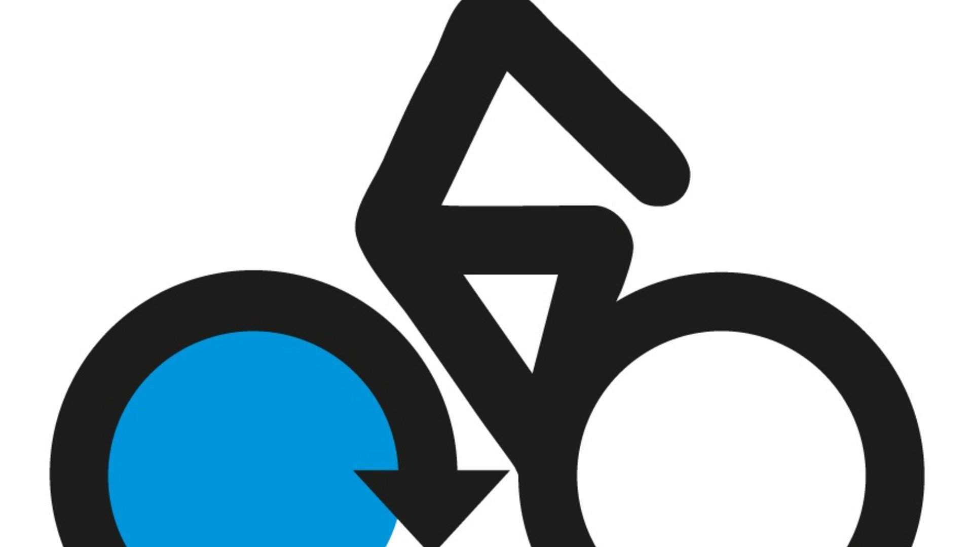 Bicycle symbol with arrow around rear wheel indicating pedal rotation