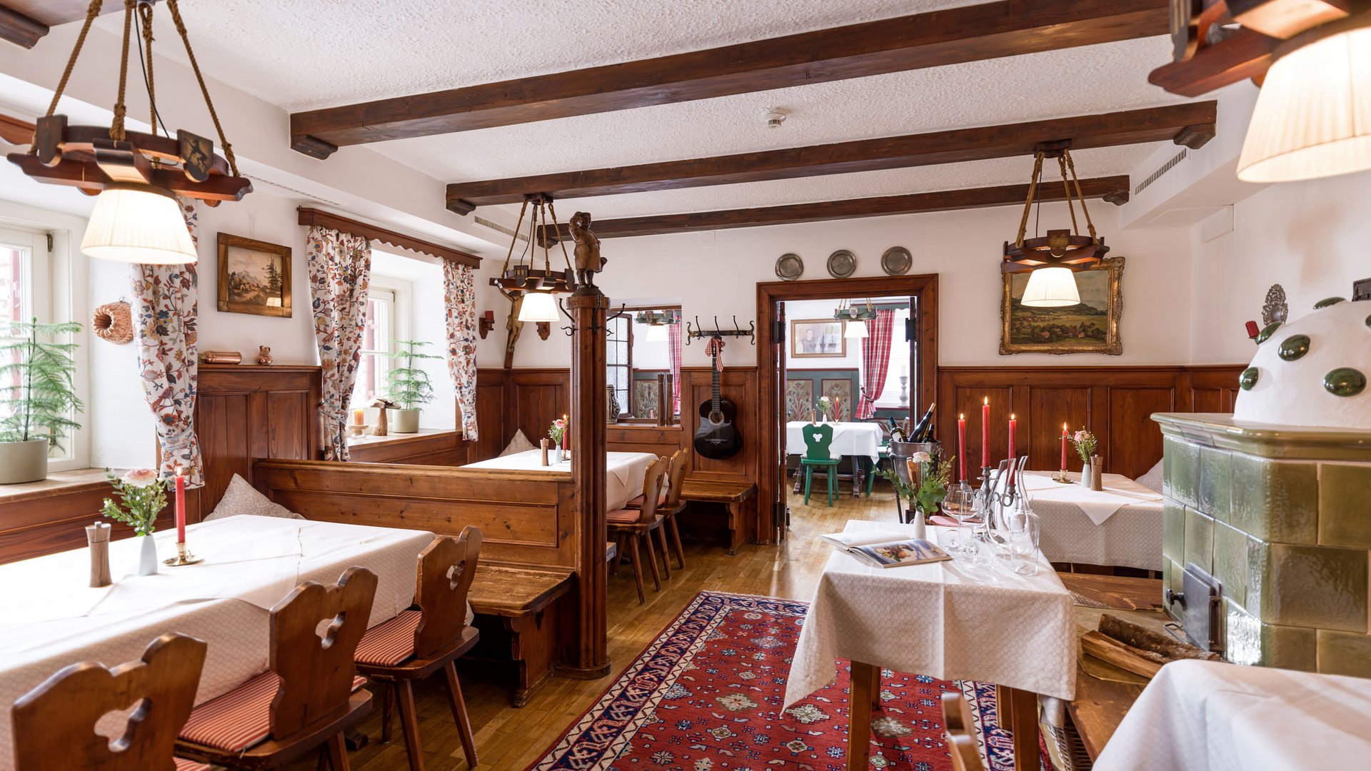Cozy dining room with wooden furniture and traditional decor