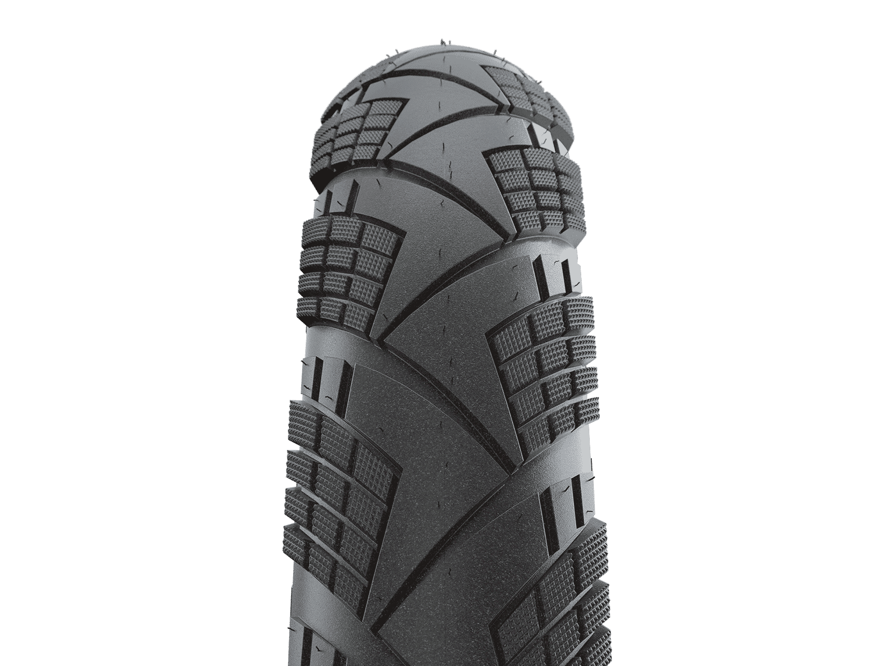 Übertreffe deine Erwartungen © Ralf Bohle GmbH Nahaufnahme eines schwarzen Fahrradreifenprofils für alle Geländearten