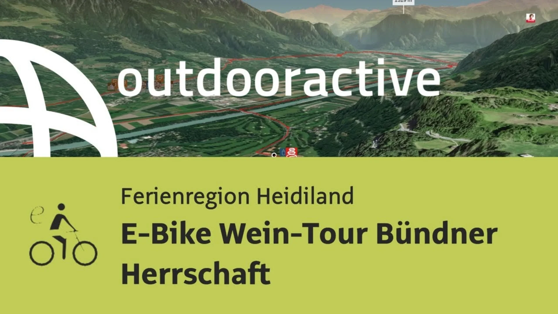 Kaart en reclame voor E-Bike wijntour in de vakantiebestemming Heidiland