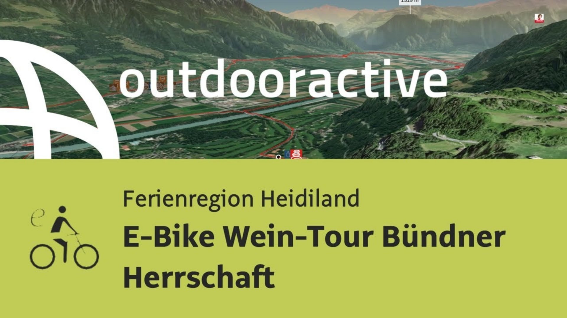 Map and advertisement for E-Bike wine tour in Heidiland holiday region