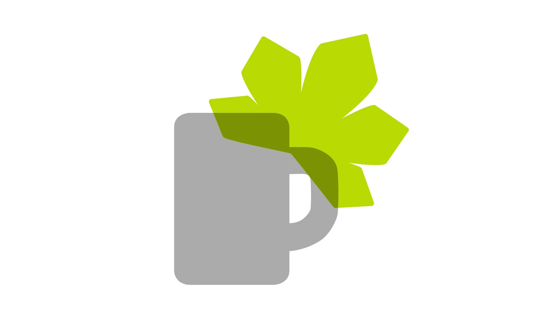 Graue Tasse mit grünem, stilisiertem Blatt dahinter