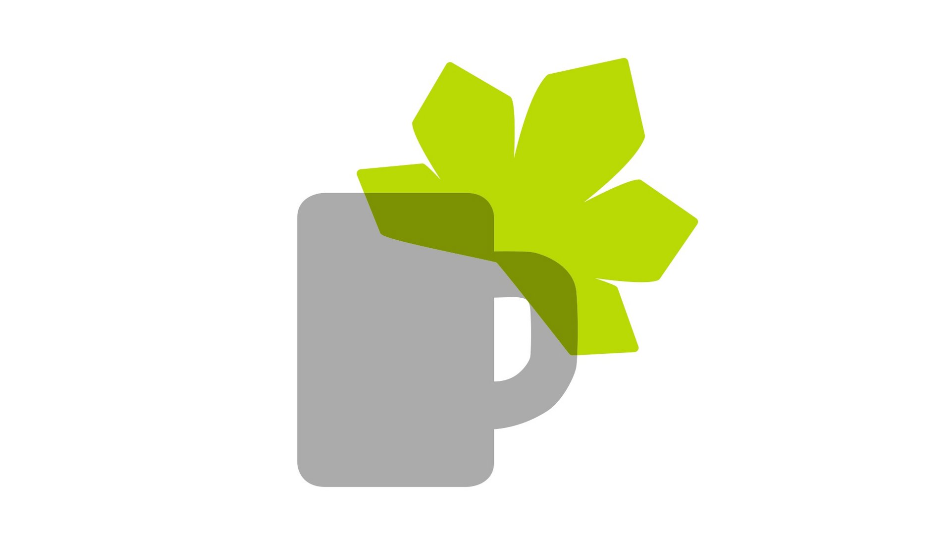 Gray mug with stylized green leaf behind it