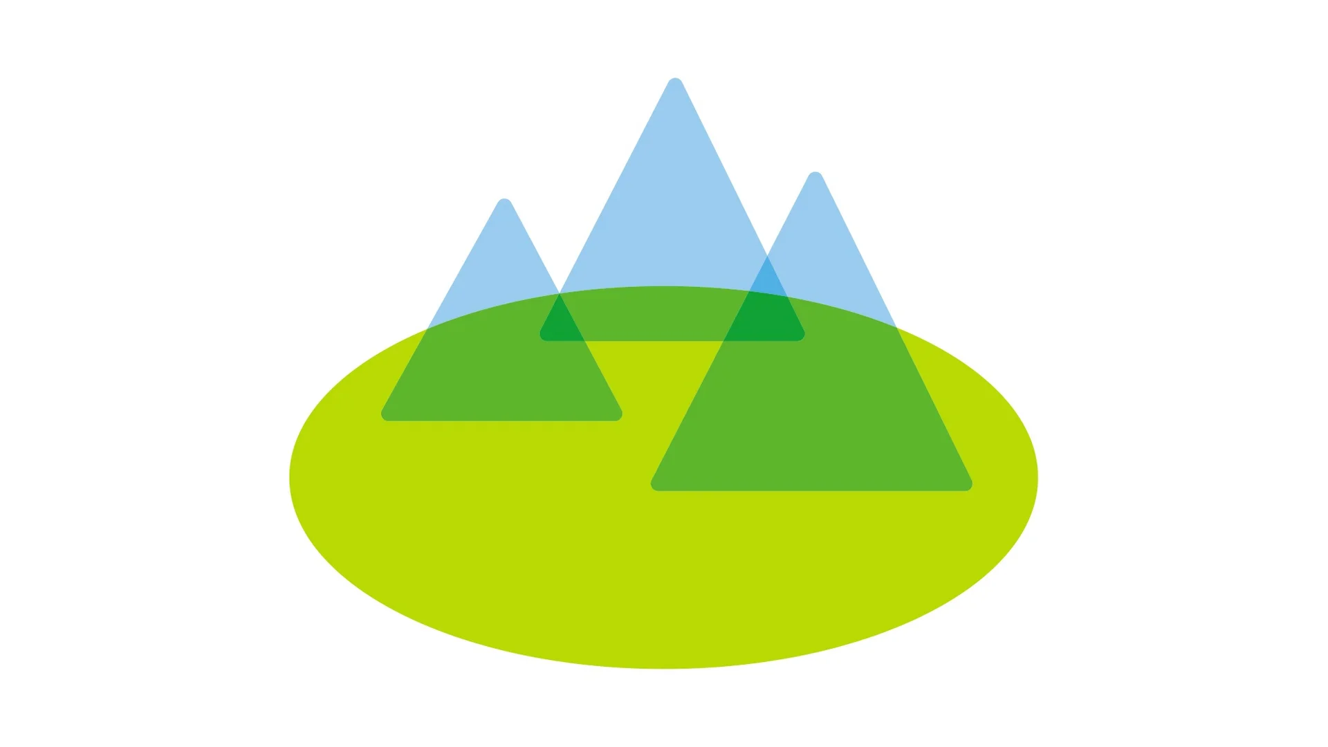 Abstrakte grüne Hügel mit blauen Bergspitzen auf weißem Hintergrund