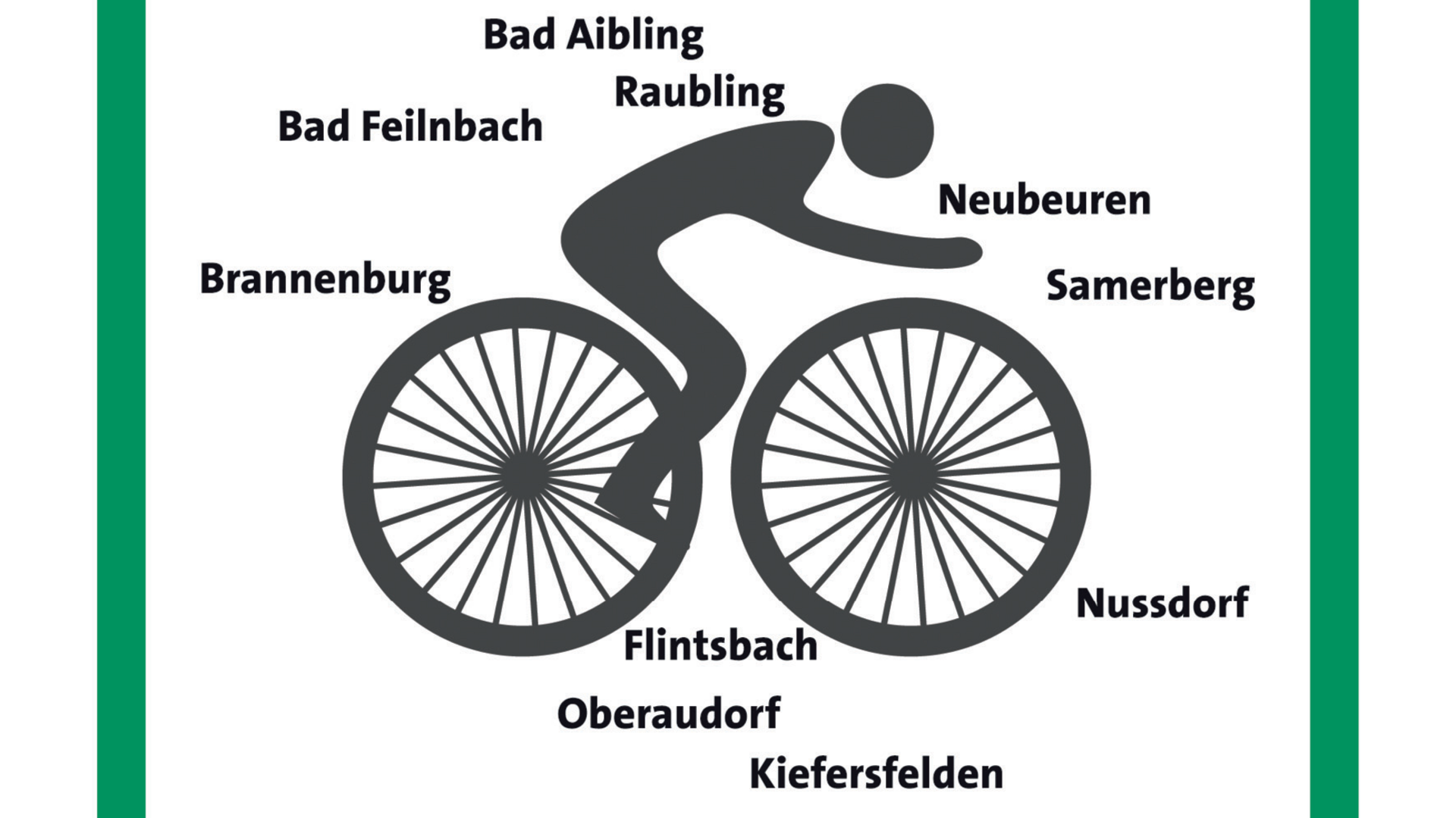Bicycle symbol with town names around Mangfalltal Inntal cycling area