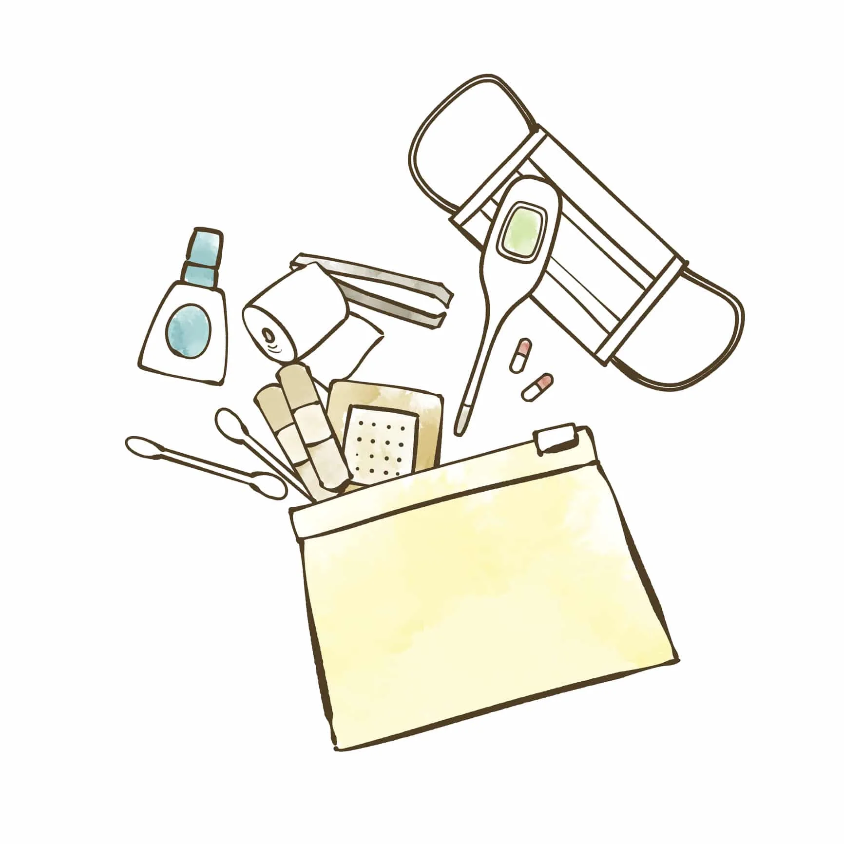 Packliste für einen perfekten Radurlaub © ayakono, iStockphoto Erste-Hilfe-Set mit Maske, Thermometer, Pflastern und Wattepads