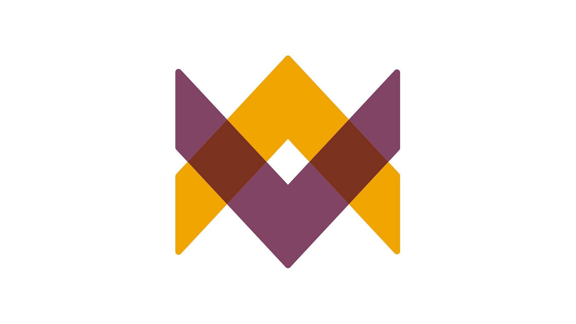 Abstract geometric symbol in orange and purple with overlapping shapes