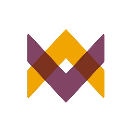 Abstract geometric logo with overlapping orange and purple shapes