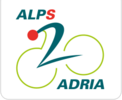 Logo met gestileerde fiets en tekst Alps Adria