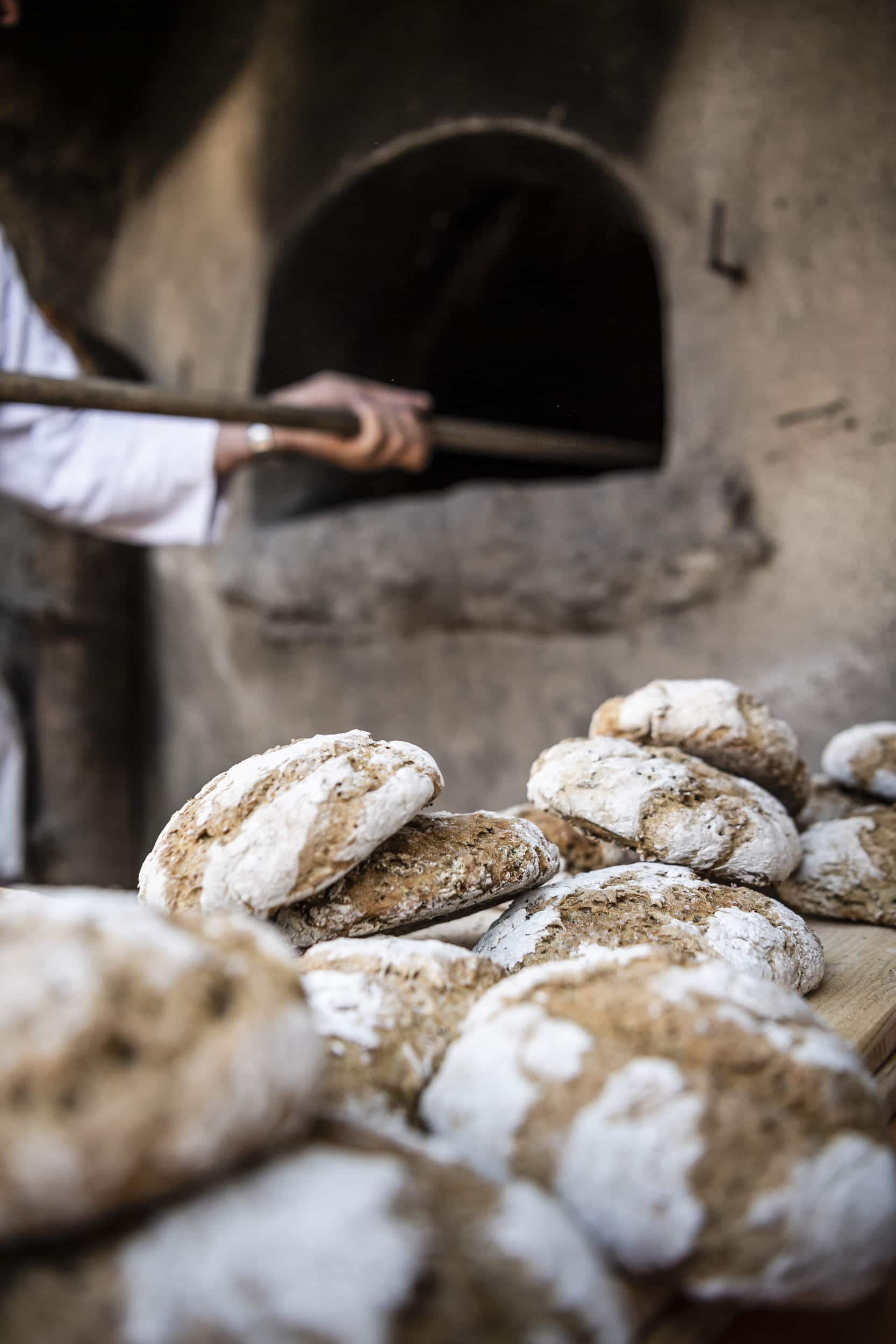 Freshly baked rustic bread from the stone oven
